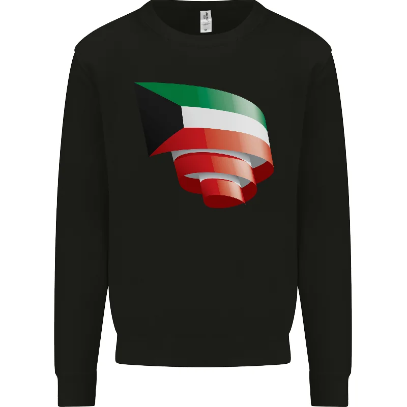 Curled Kuwait Flag Kuwaiti Day Football Mens Sweatshirt Jumper Hoodie with Slim Fit Tailored Modern Hoodie with Slim Fit Tailored Modern