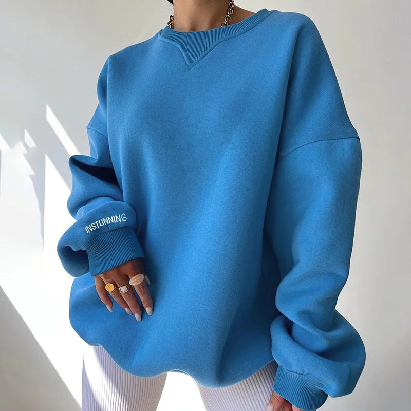 Women's Oversized Blue Sweatshirt Hoodie with Illustration Artistic Creative Hoodie with Illustration Artistic Creative