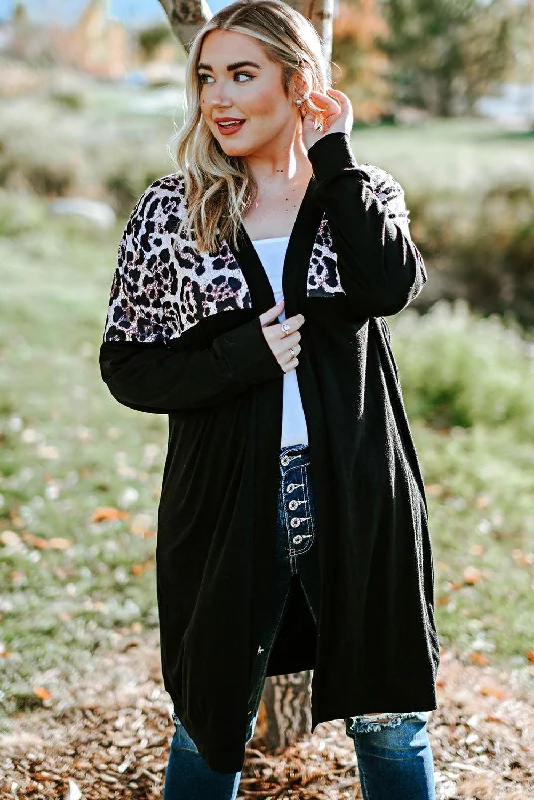 Plus Size Open Front Dropped Shoulder Cardigan Chenille Brocade Lace Chenille Brocade Lace