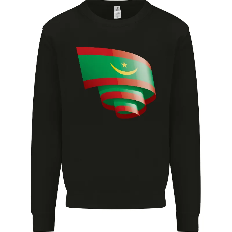 Curled Mauritania Flag Mauritanian Day Football Mens Sweatshirt Jumper Hoodie with Ribbed Hem Stretchable Secure Hoodie with Ribbed Hem Stretchable Secure