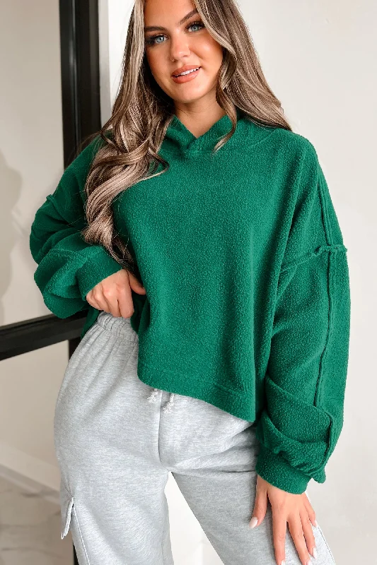 Left On Read Sherpa Fleece Crop Hoodie (Pine Green) Hoodie with Toggle Buttons Decorative Unique Hoodie with Toggle Buttons Decorative Unique