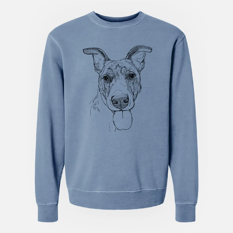 Doodled Tater Tot the Am Staff/German Shepherd Mix - Unisex Pigment Dyed Crew Sweatshirt Hoodie with Hem Detail Decorative Unique Hoodie with Hem Detail Decorative Unique