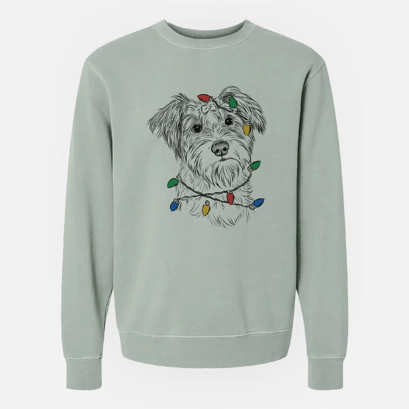 Christmas Lights Birdee the Schnauzer Mix - Unisex Pigment Dyed Crew Sweatshirt Hoodie with Zipper Placket Modern Functional Hoodie with Zipper Placket Modern Functional