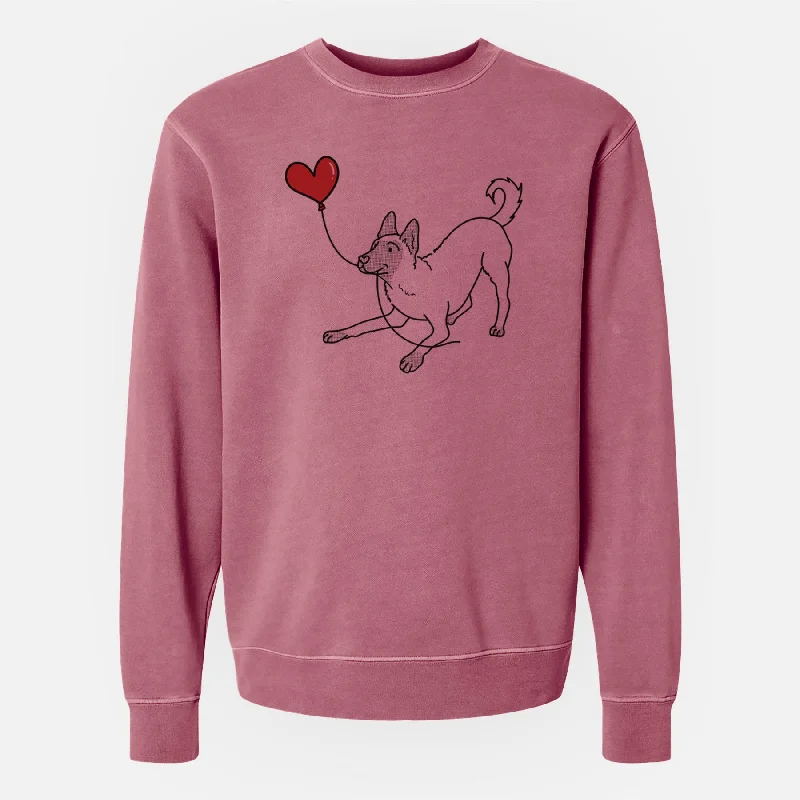 Belgian Malinois Heart String - Unisex Pigment Dyed Crew Sweatshirt Hoodie with Hem Frayed Vintage Worn Hoodie with Hem Frayed Vintage Worn