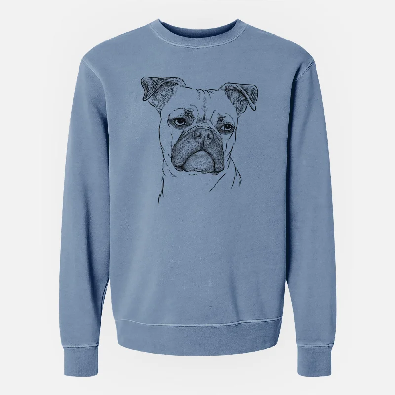 Bare Mack the Bugg (Boston Terrier/Pug) - Unisex Pigment Dyed Crew Sweatshirt Hoodie with Hem Contrast Bold Stylish Hoodie with Hem Contrast Bold Stylish