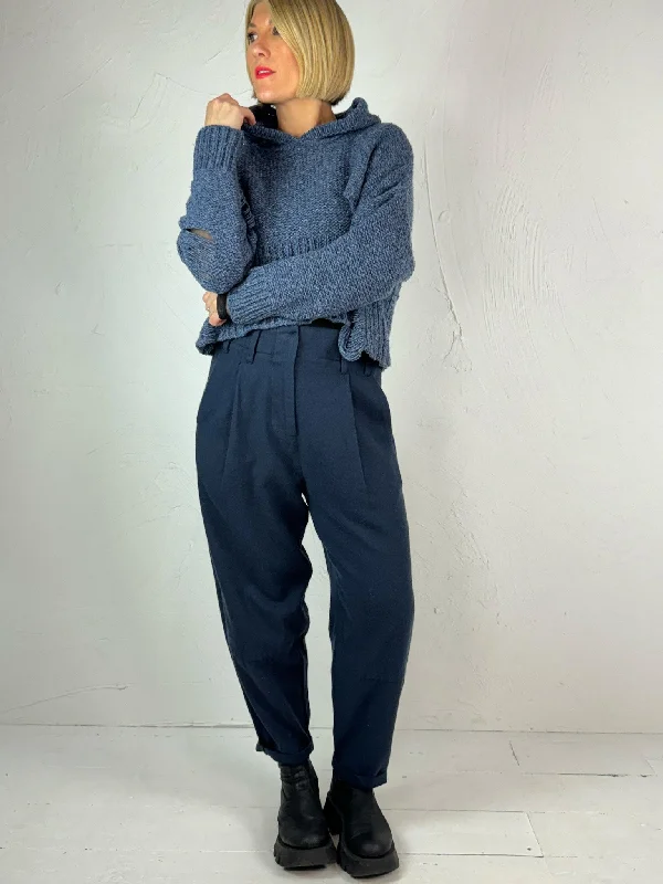 Lurdes Bergada Blue Cotton Twill Darted Trousers 190 Trousers Plaid Checkered Trousers Plaid Checkered