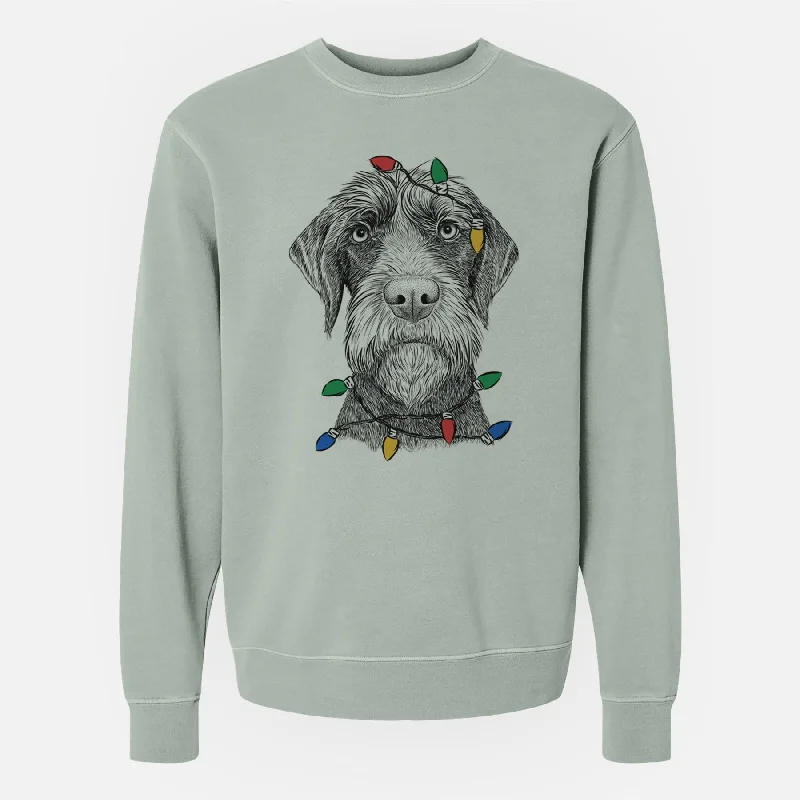 Christmas Lights Oakley the Pudelpointer - Unisex Pigment Dyed Crew Sweatshirt Hoodie with Hem Elastic Stretchable Comfortable Hoodie with Hem Elastic Stretchable Comfortable