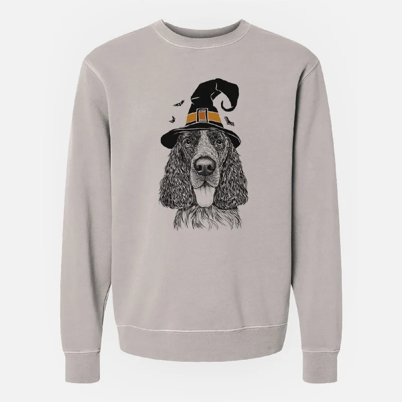 Witch Duke the English Springer Spaniel - Unisex Pigment Dyed Crew Sweatshirt Hoodie with Raglan Sleeves Sporty Comfortable Hoodie with Raglan Sleeves Sporty Comfortable