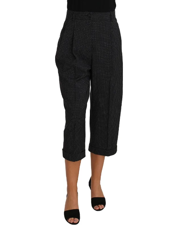 Dolce & Gabbana Women's Black Cropped Trousers with Polka Dot Print Trousers Flared Retro Trousers Flared Retro