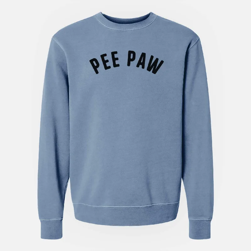 Pee Paw - Articulate Collection - Unisex Pigment Dyed Crew Sweatshirt Hoodie with Hem Raw Edge Edgy Unfinished Hoodie with Hem Raw Edge Edgy Unfinished