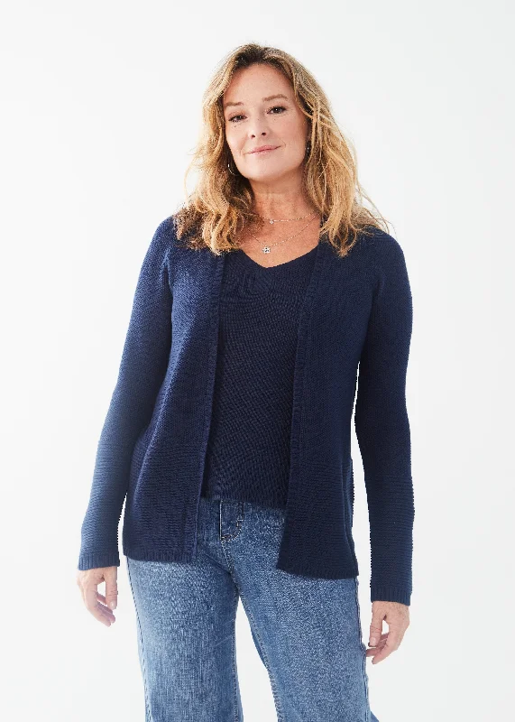 FDJ Long Sleeve Textured Cardigan 1144624-NVY Navy Fitted Loose Oversized Fitted Loose Oversized