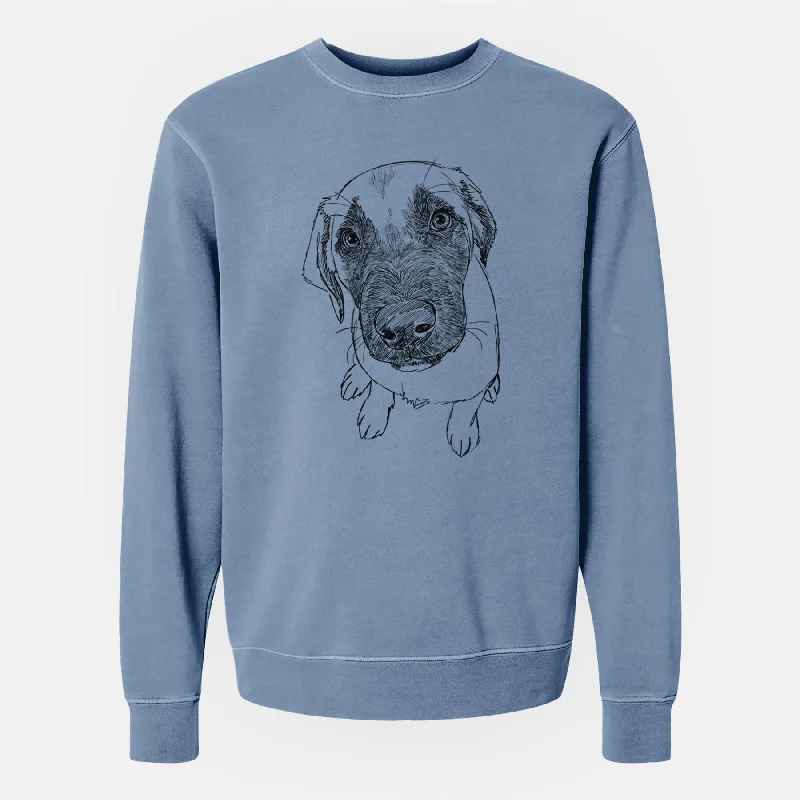 Doodled Millie the Mastiff Malinois Mix - Unisex Pigment Dyed Crew Sweatshirt Hoodie with Hem Embroidery Detailed Premium Hoodie with Hem Embroidery Detailed Premium