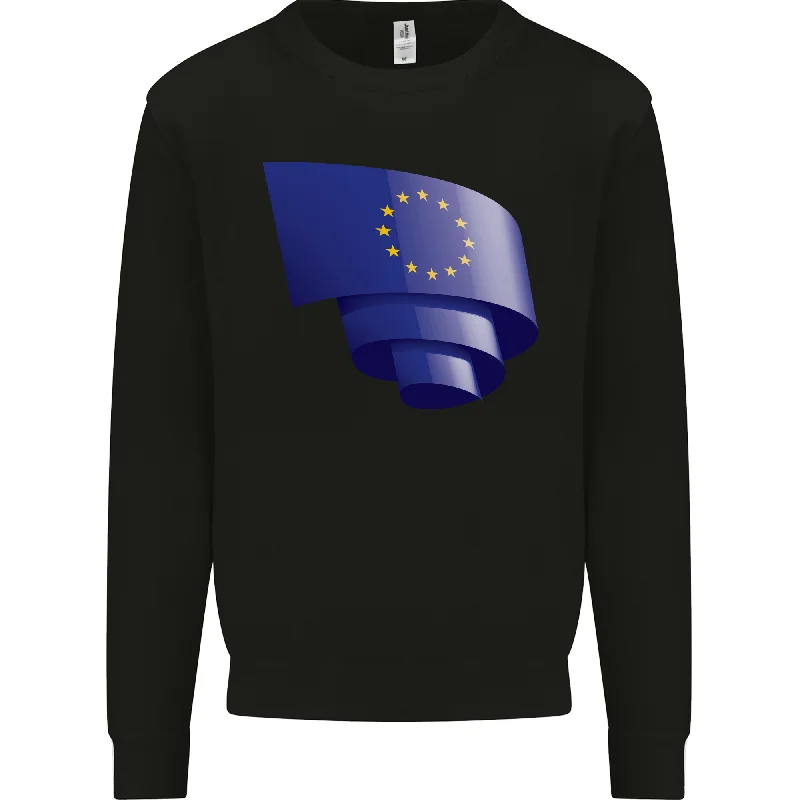 Curled EU Flag European Union Flag Football Mens Sweatshirt Jumper Hoodie with Drawstring Waist Adjustable Fitted Hoodie with Drawstring Waist Adjustable Fitted