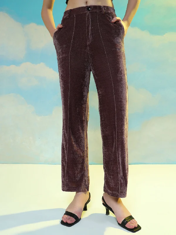 TANDUL  Women Regular Fit Brown Velvet Trousers Trousers versatile all-occasion Trousers versatile all-occasion