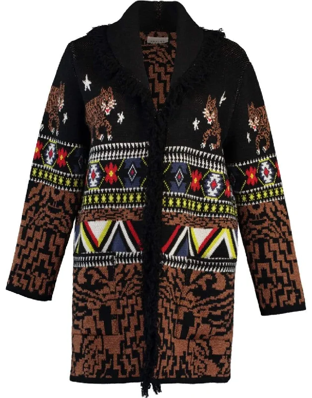 Portobello Tiger Merino Jacquard Cardigan Embroidered Appliqued Beaded Embroidered Appliqued Beaded