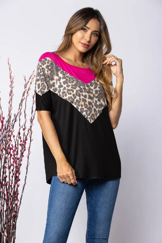 BLACK FUSCHIA CHEETA PRINT KNIT TOP-ST1658-11 Limited Edition Knit Top