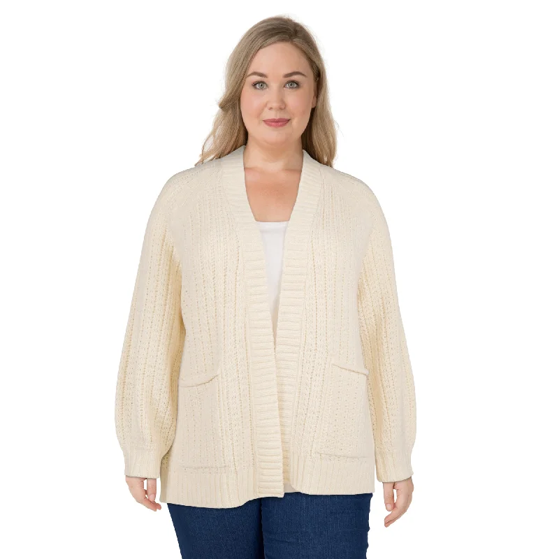 mySTYLE Women's Plus Textured Cardigan Terry Blend Velvet Blend Canvas Blend Terry Blend Velvet Blend Canvas Blend