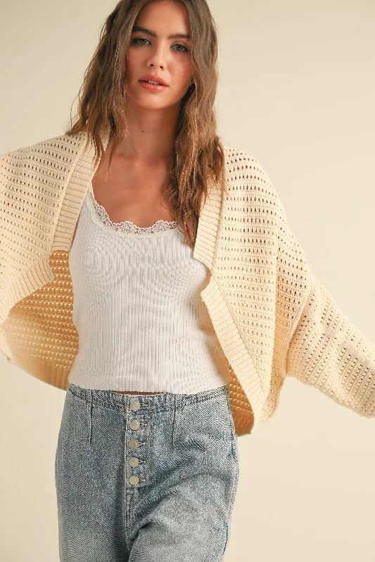 Amanda Shrug Style Cardigan in Cream Seamless Knitted Crochet Seamless Knitted Crochet