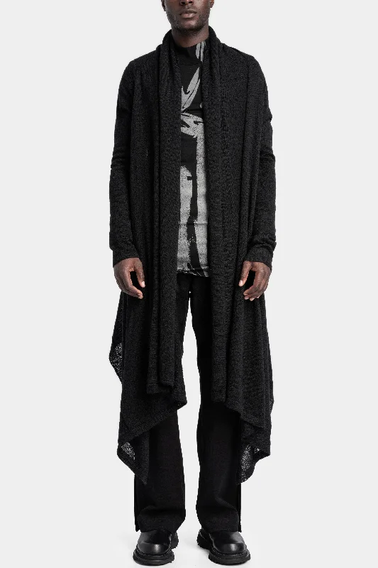 Long wool blend cardigan, Black Front Pockets Side Pockets Patch Pockets Front Pockets Side Pockets Patch Pockets