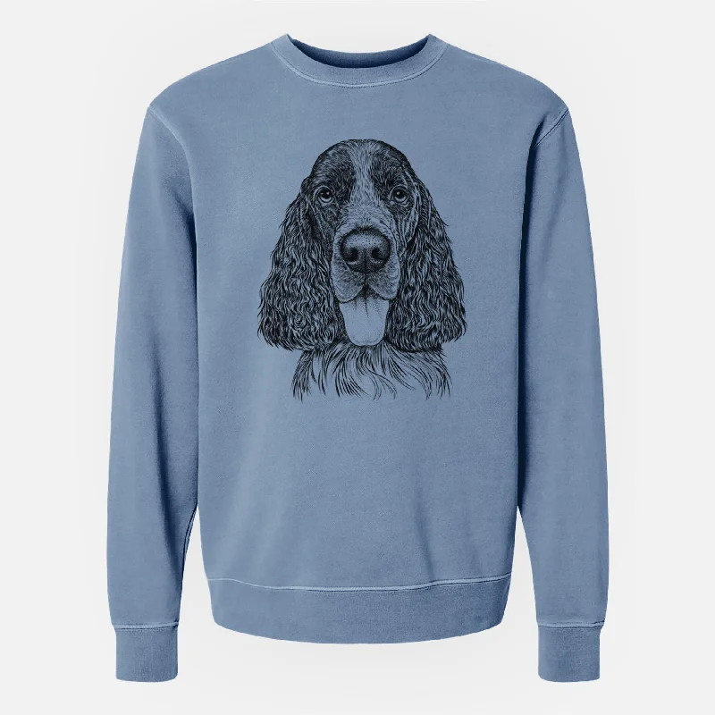 Bare Duke the English Springer Spaniel - Unisex Pigment Dyed Crew Sweatshirt Hoodie with Rolled Sleeves Casual Relaxed Hoodie with Rolled Sleeves Casual Relaxed