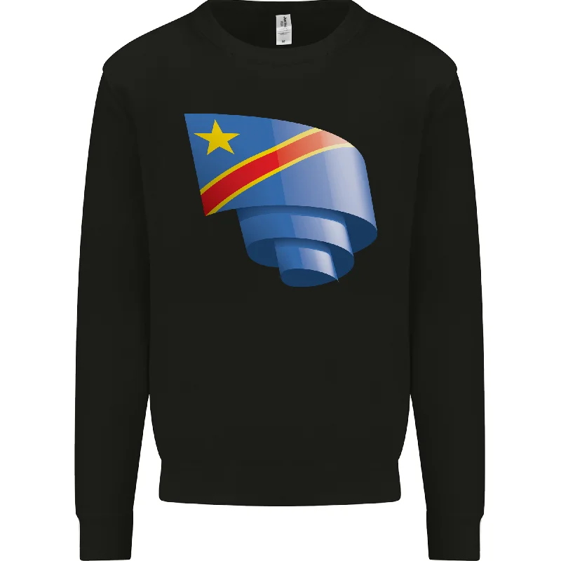 Curled DR Congo Flag Congolese Day Football Mens Sweatshirt Jumper Hoodie with Reflective Safety Nightwear Hoodie with Reflective Safety Nightwear