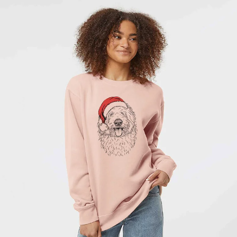 Santa Barry the Old English Sheepdog - Unisex Pigment Dyed Crew Sweatshirt Hoodie with Slit Hem Functional Movement Hoodie with Slit Hem Functional Movement