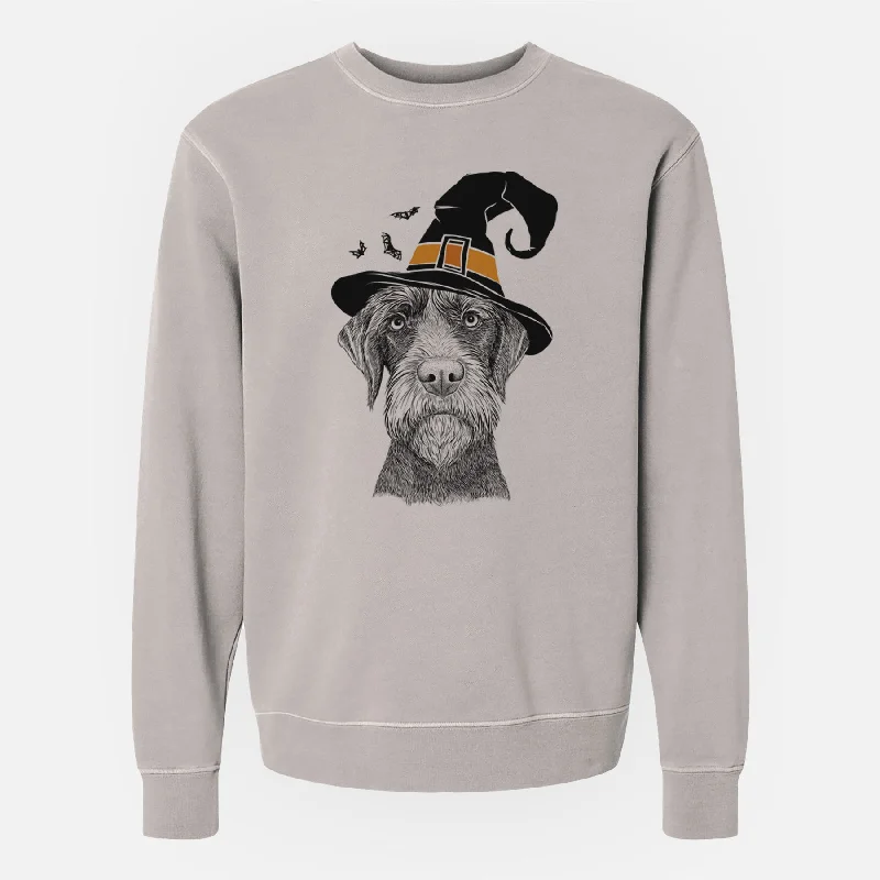 Witch Oakley the Pudelpointer - Unisex Pigment Dyed Crew Sweatshirt Hoodie with Hem Detail Decorative Unique Hoodie with Hem Detail Decorative Unique