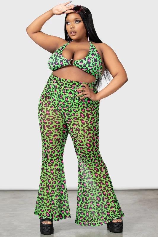 Emerald Sugar Mesh Flare Trousers [PLUS] Trousers Leisure Comfortable Trousers Leisure Comfortable