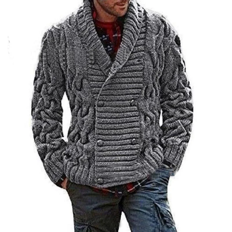 Crocheted Double-Breast Cardigan For Men Iron Safe Non-Iron Wrinkle Free Iron Safe Non-Iron Wrinkle Free