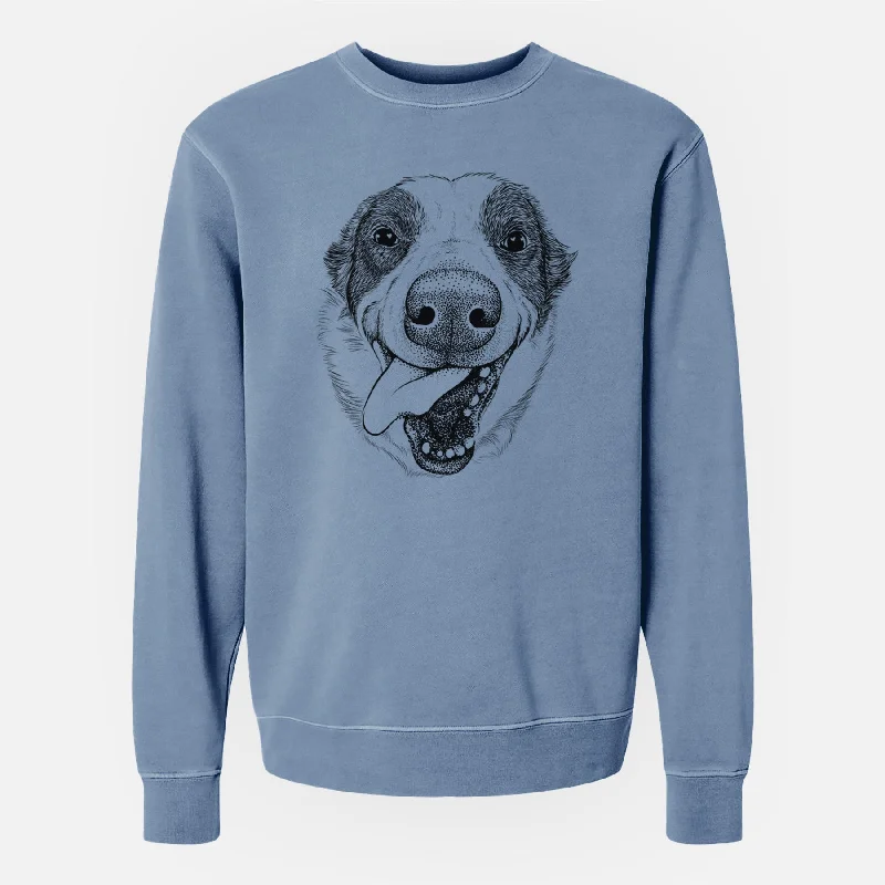 Bare Elwood the Border Collie - Unisex Pigment Dyed Crew Sweatshirt Hoodie with Thumb Holes Functional Cozy Hoodie with Thumb Holes Functional Cozy