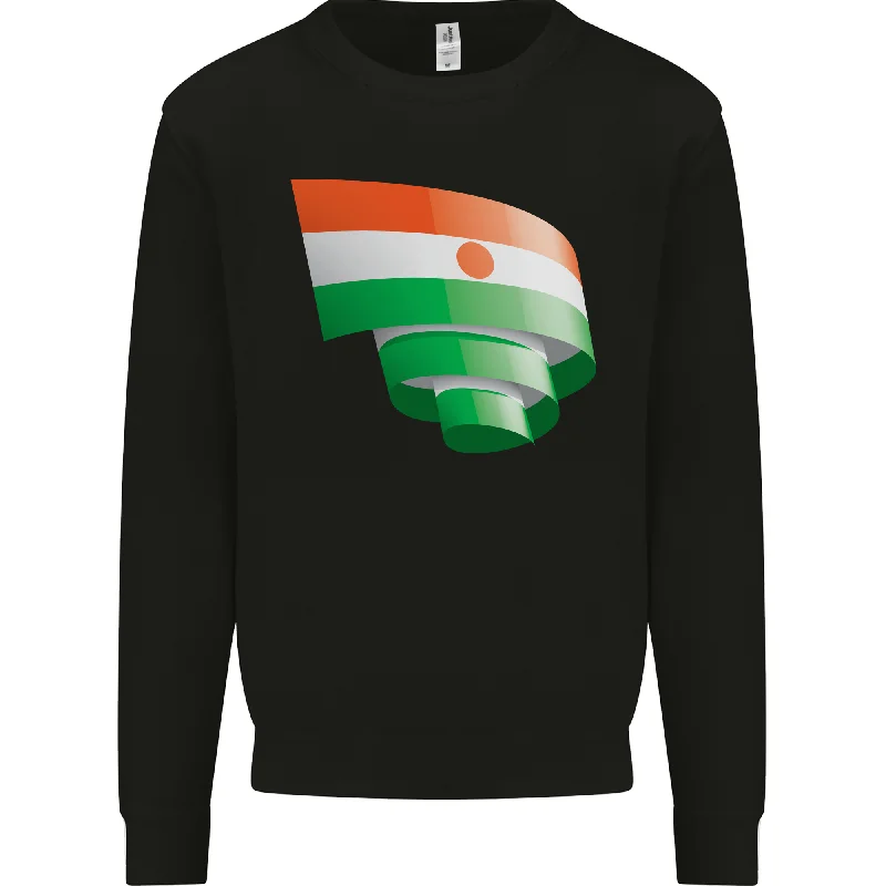 Curled Niger Flag Nigerien Day Football Mens Sweatshirt Jumper Hoodie with Tied Waist Feminine Flattering Hoodie with Tied Waist Feminine Flattering