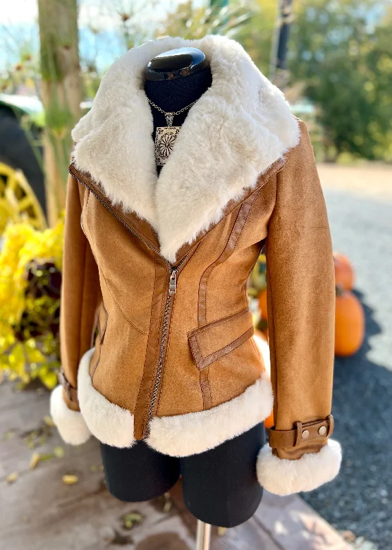 Faux Fur Camel Tan Suede Coat Suede Faux Fur Shearling