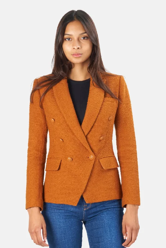 Kenzie Double-Breasted Tweed Blazer Dark Caramel Milan Custom Blazer