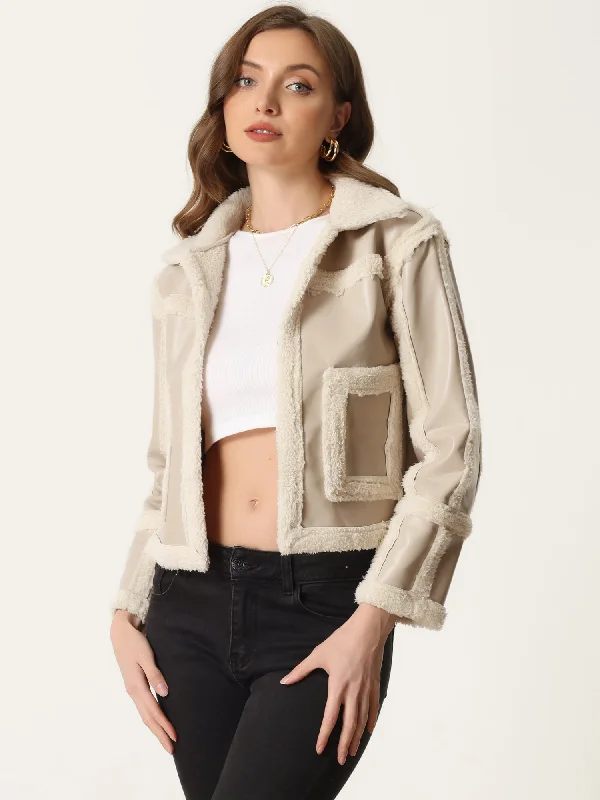 Faux Fur Paneled PU Leather Thick Parka Jacket Warm Winter Coat Satin Jacket Silk Jacket Chiffon Jacket Satin Jacket Silk Jacket Chiffon Jacket