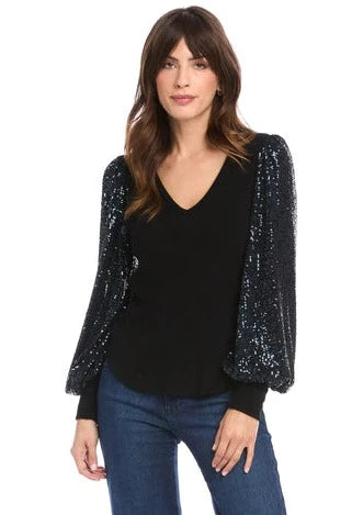 navy sequin sleeve knit top Ruby Red Knit Shirt