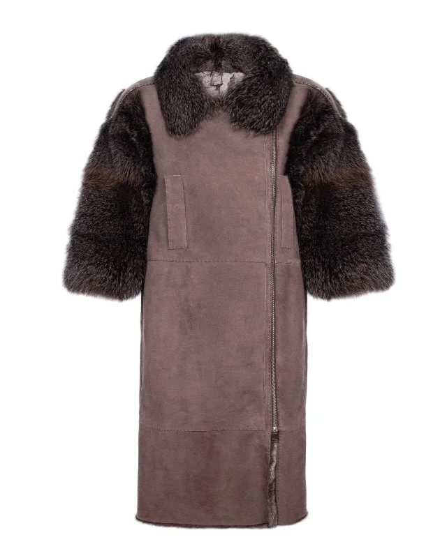 Brown Long Fur Coat Cotton Linen Terry