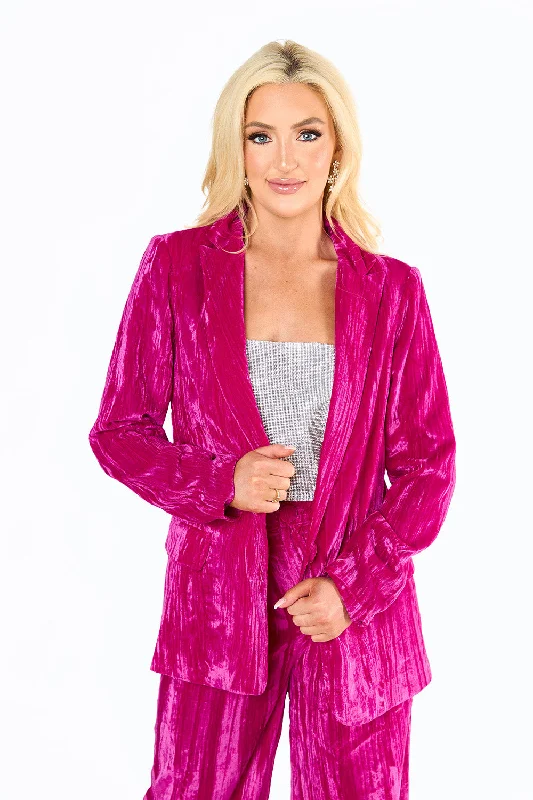 Heff Crushed Velvet Blazer - Fuchsia Women's Lightweight Blazer