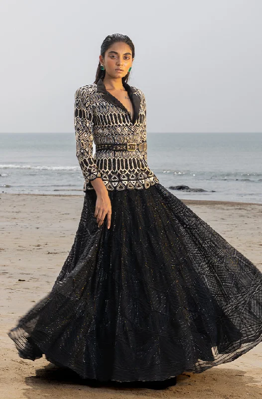 Raya Black Lehenga Set With Blazer Women's Trendy Jacket