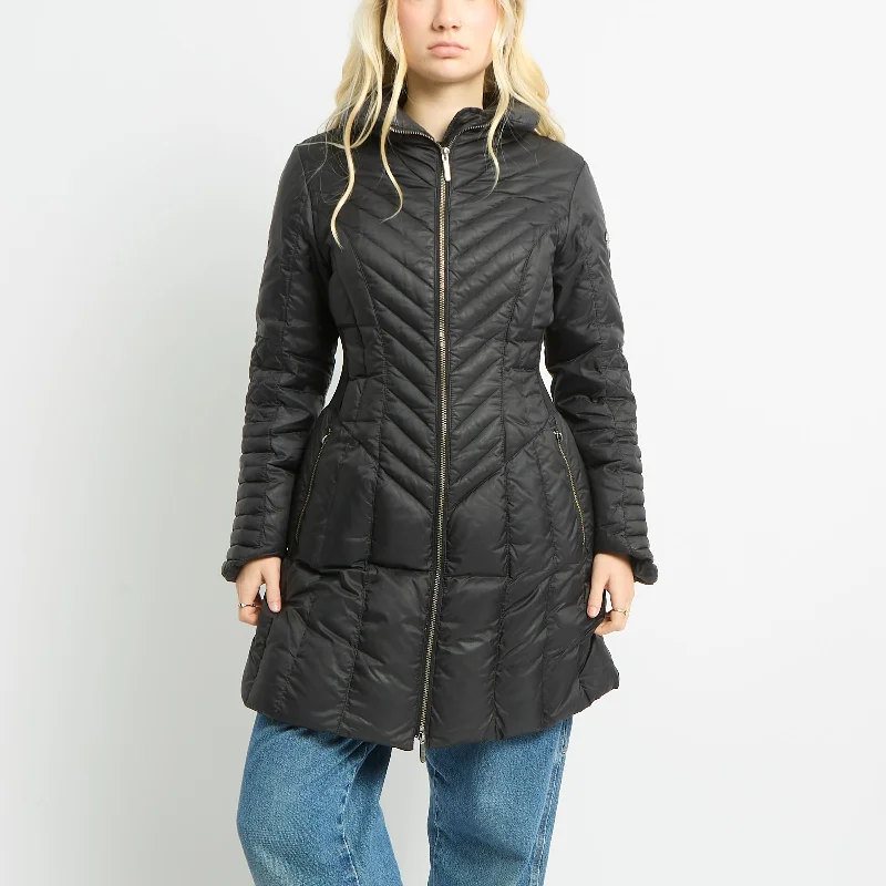 Armani Long Puffer Coat With Elasticated Waist - UK 10 Suede Jacket Faux Fur Jacket Puffer Jacket