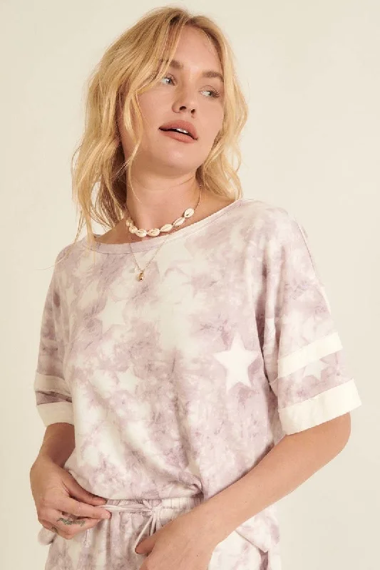 A Star-pattern Tie-dye Knit Top Minimalist Knit Blouse