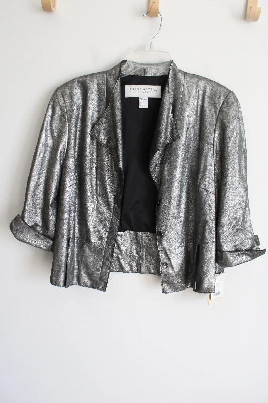 NEW Doncaster Signature Silver Leather Shell Blazer Cardigan | 16 Women's Boutique Jacket