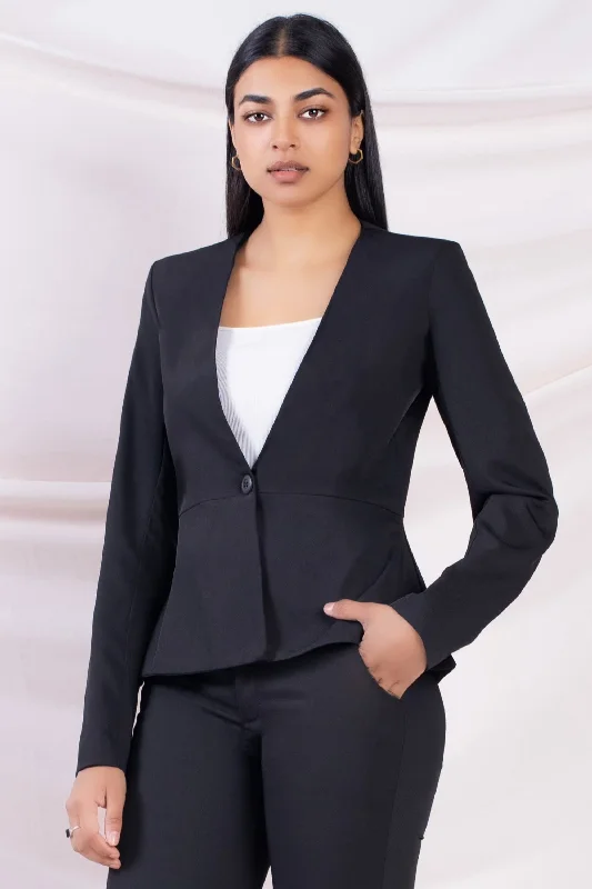 Black Peplum Blazer Women's Warm Suit