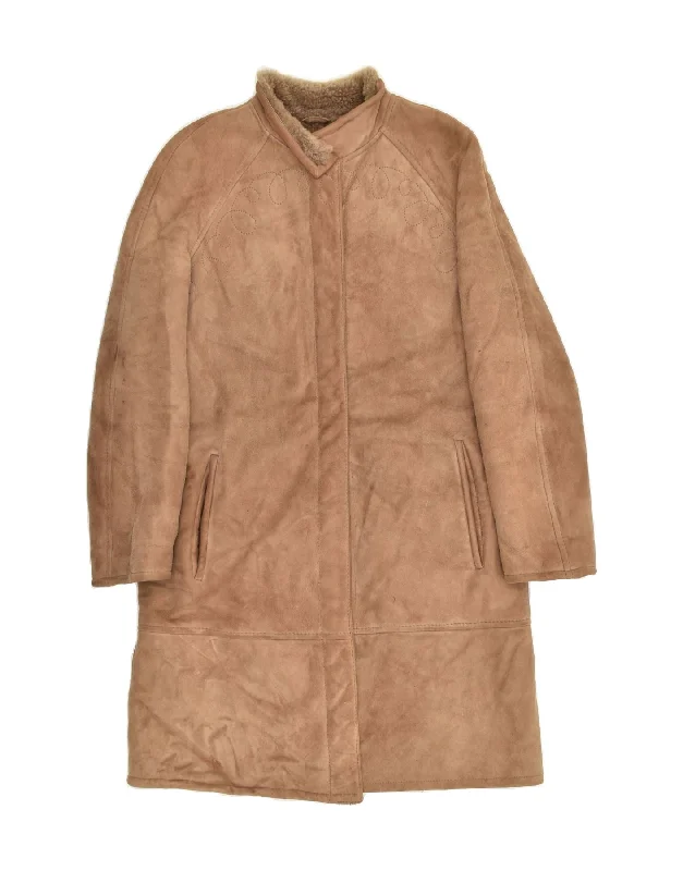 VINTAGE Womens Shearling Coat EU 44 XL Beige Asymmetrical Diagonal princess