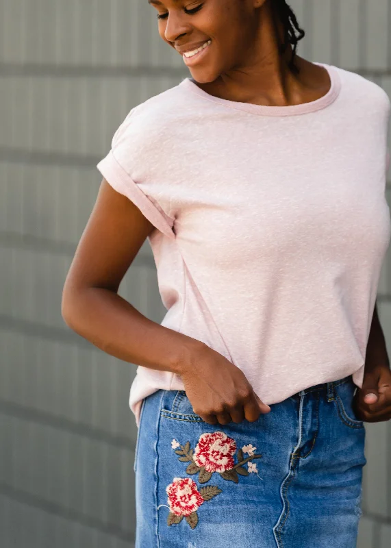 Rolled Sleeve Solid Pink Knit Top - FINAL SALE Striped Knit Top