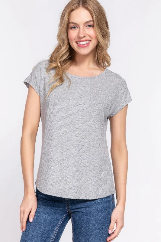 Short Dolman Slv Rib Knit Top Pink Knit Top