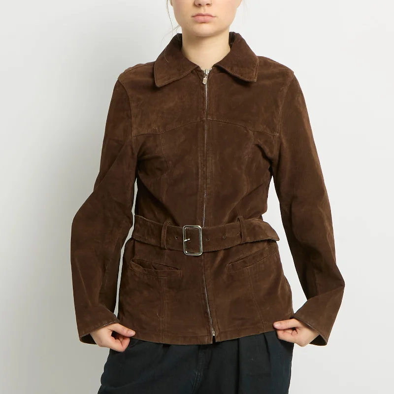 Suede Zipped Trench Coat - UK 8 Hooded Jacket Zipper Jacket Button Jacket