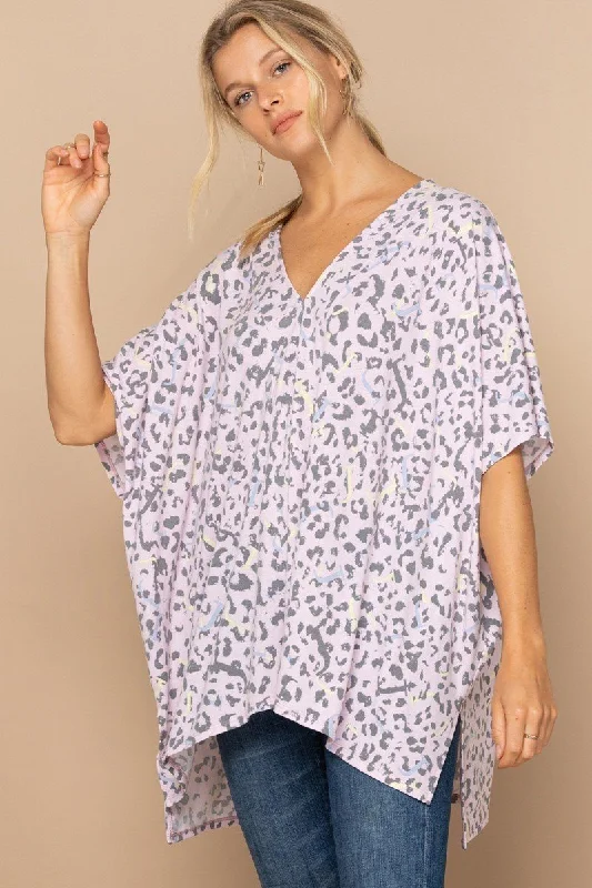 Leopard And Letter Printed Knit Top Handmade Knit Blouse