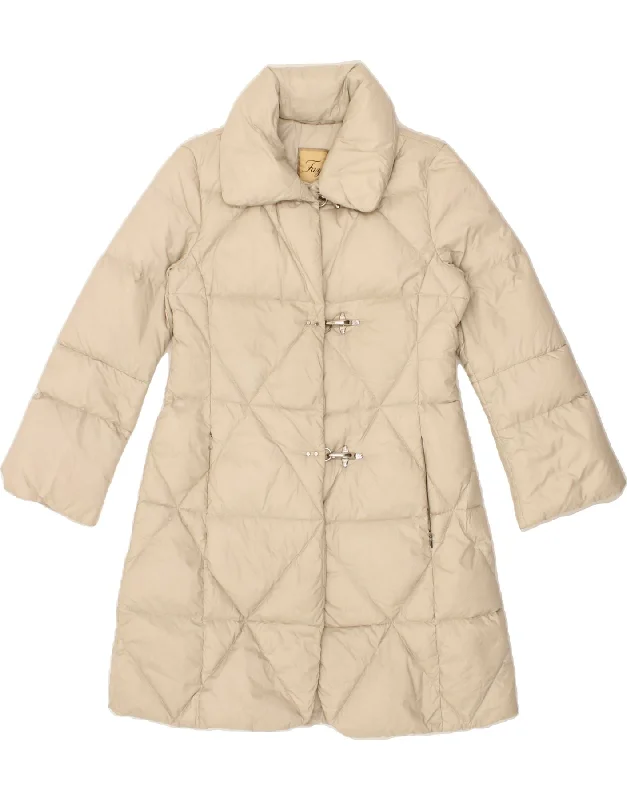 FAY Womens Padded Coat UK 10 Small Beige Polyamide Boat Neck Jacket Square Neck Jacket One-Shoulder Jacket