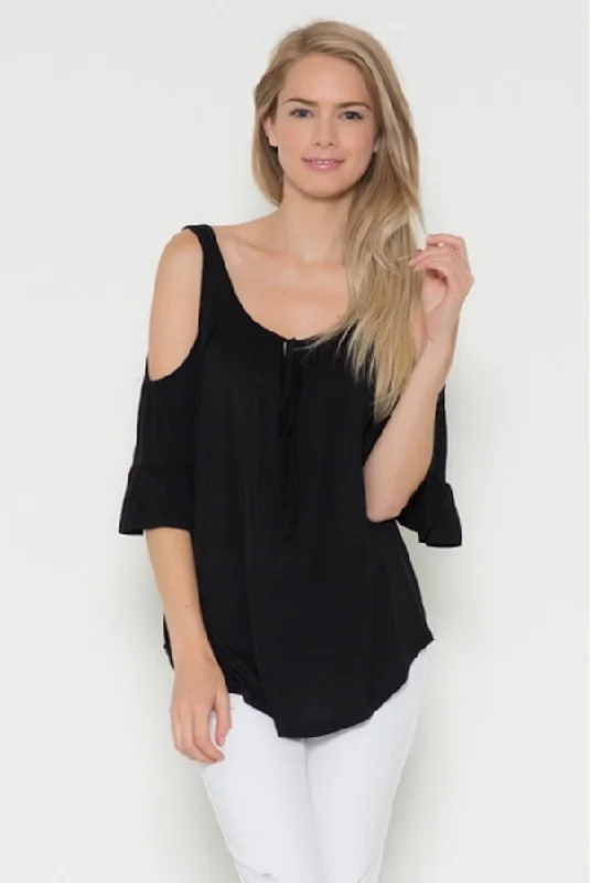 Resistible Ruffles Cold Shoulder Knit Top Silver Knit Shirt