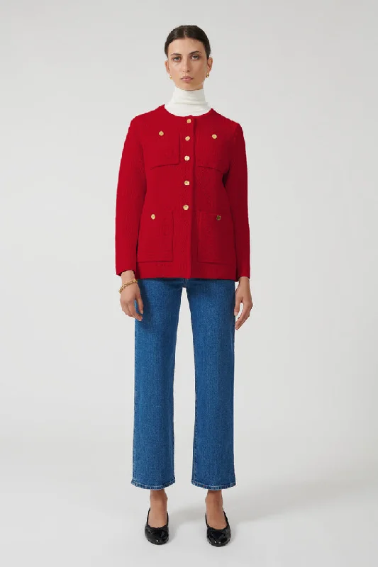 Helena Jacket - Red Front Pockets Side Pockets Patch Pockets Front Pockets Side Pockets Patch Pockets